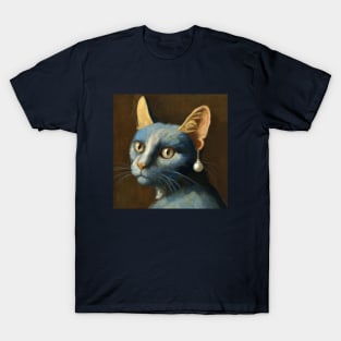 Blue Cat With a Pearl Earring T-Shirt